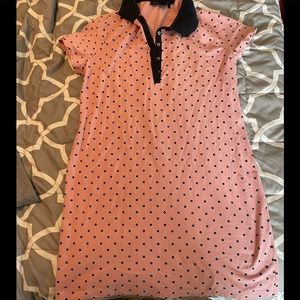 Pink with navy blue polka dots polo style summer dress